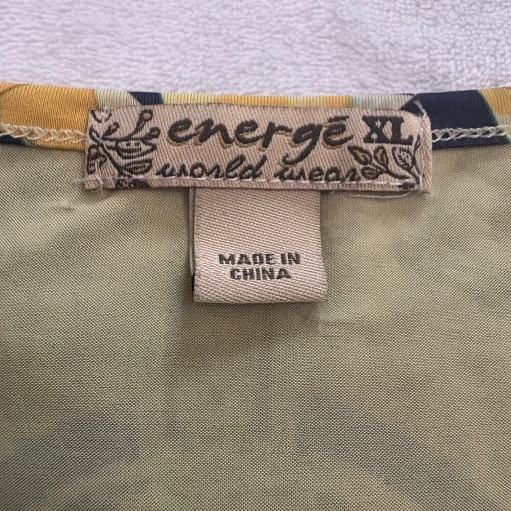 Energe Yellow Sleeveless Bohemian Tunic Top W/ Geometric Print Womens Size XL - Picture 5 of 13
